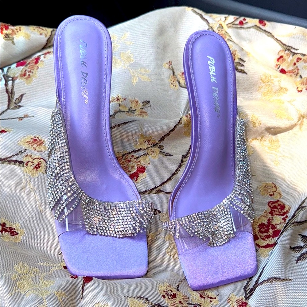 Public Desire Purple Crystal Embellished Heels - Picture 1 of 5